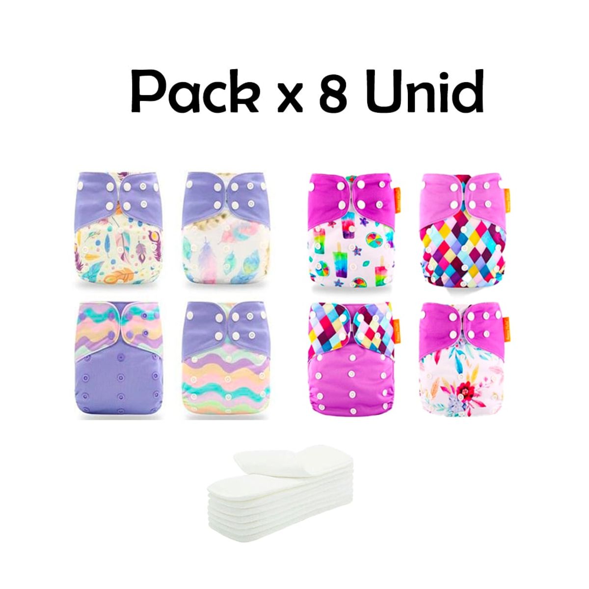 GENERICO - Pañal de Tela Ecológico Unitalla Pack x 8 Unidades