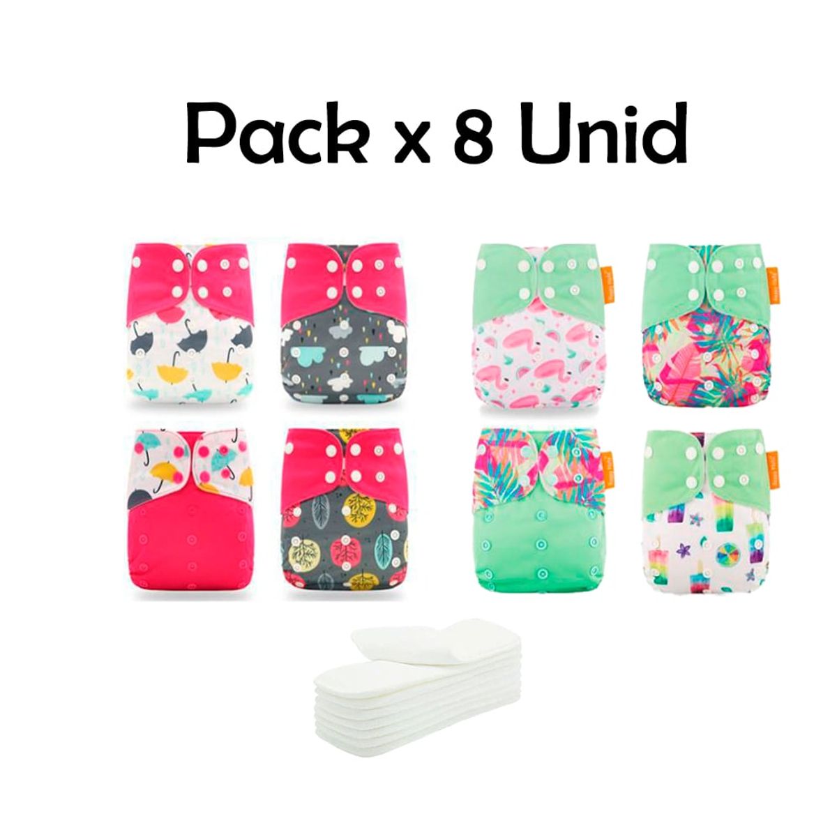 GENERICO - Pañal de Tela Ecológico Unitalla Pack x 8 Unidades