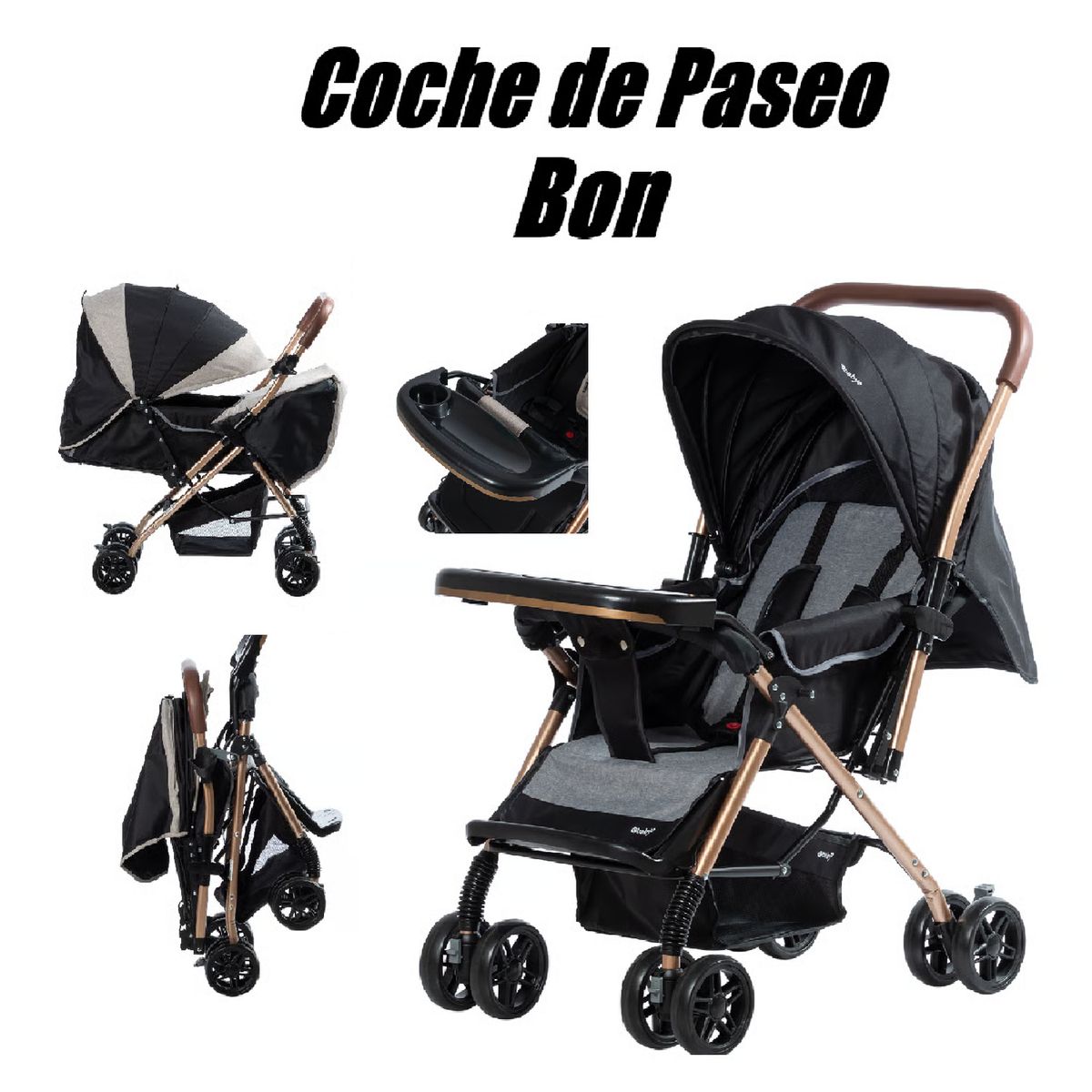 EBABY - Coche de Paseo Bon Reclinable -Negro