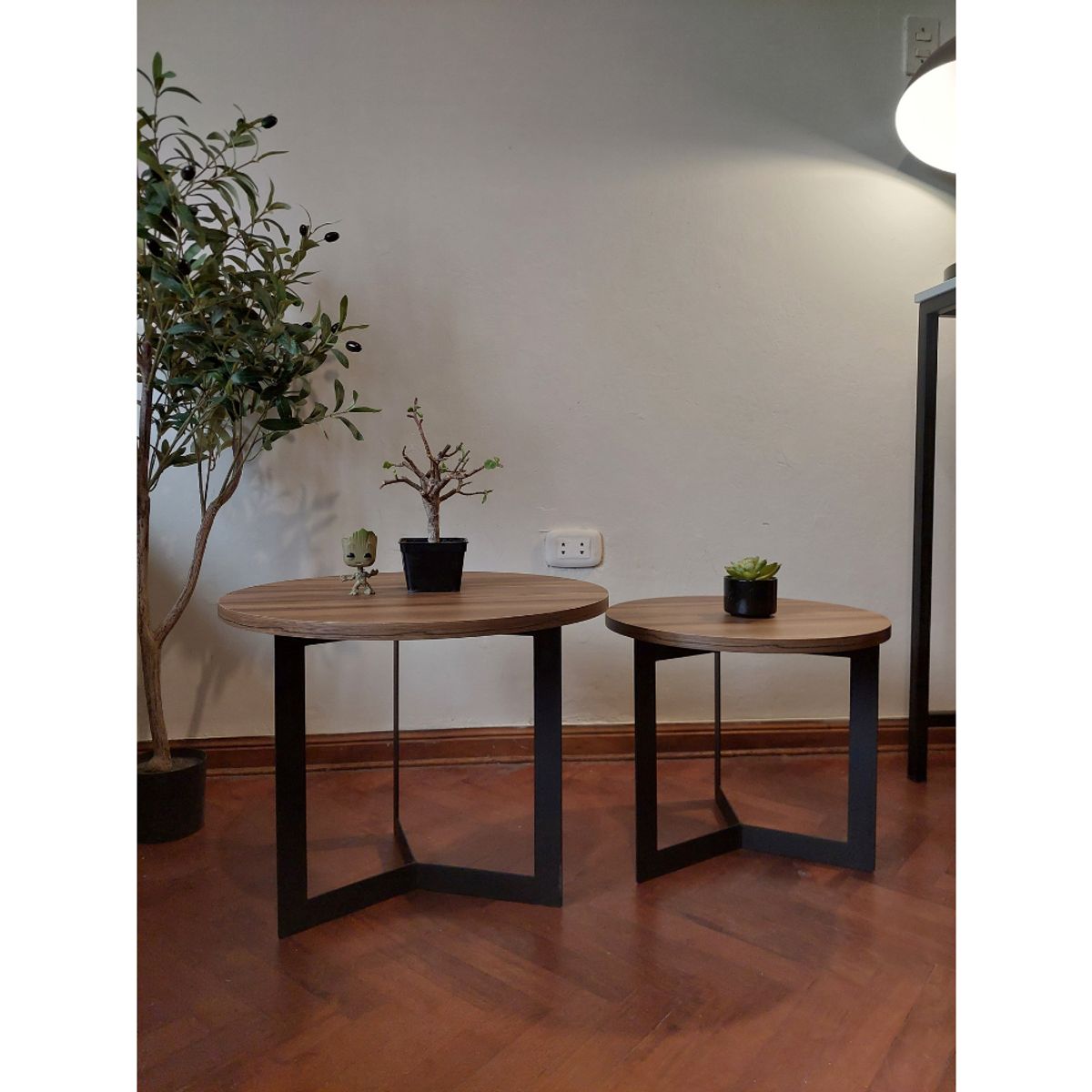 GENERICO - Mesas de centro estilo nido circular industrial nogal