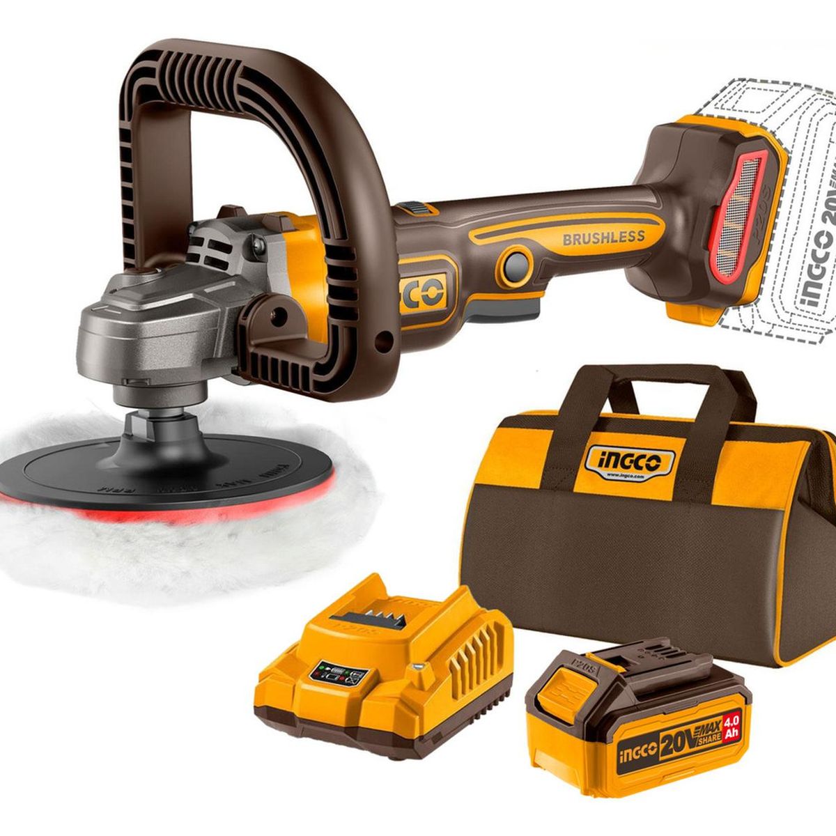 INGCO - Pulidora inalambrica 20v + bateria 4ah y cargador Ingco