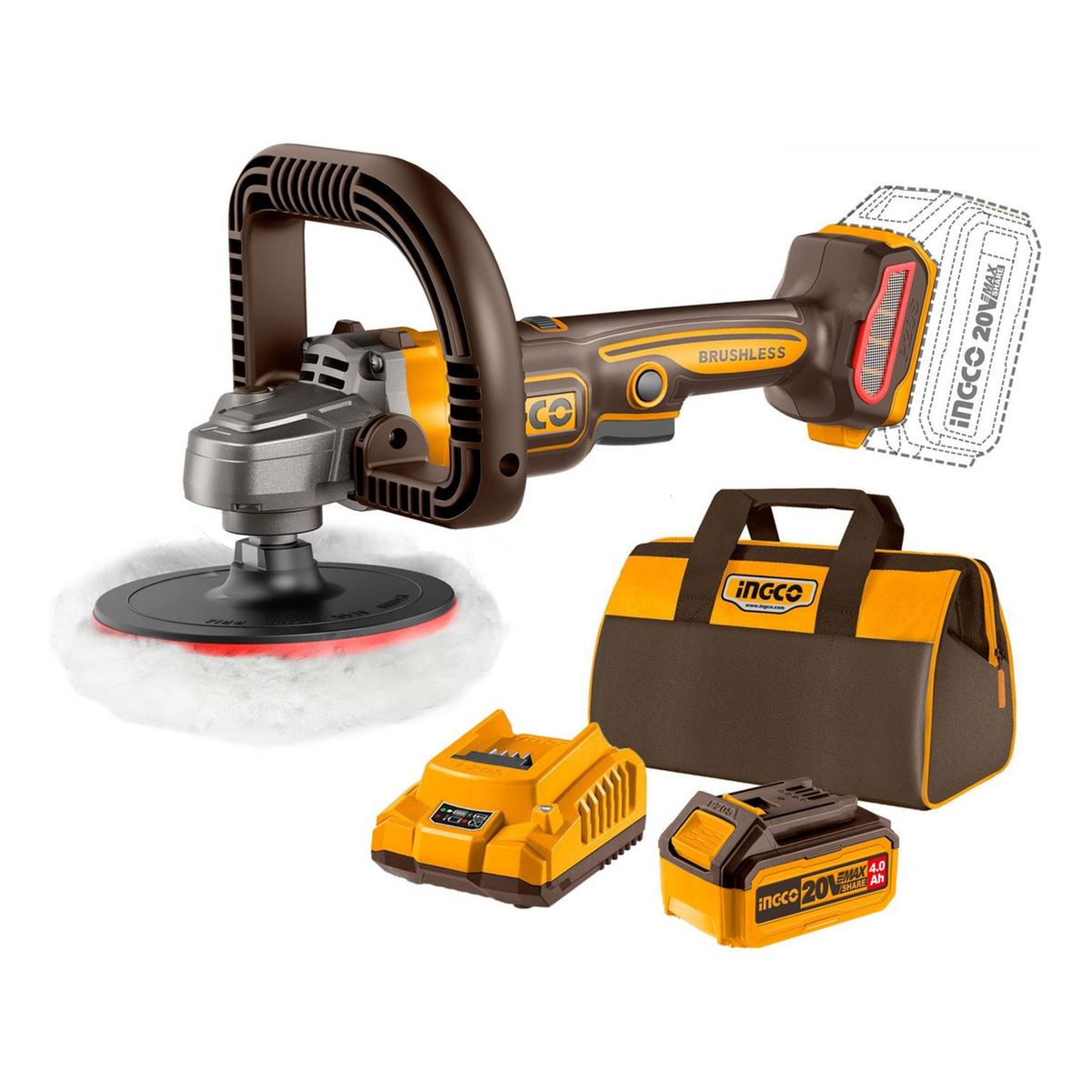 INGCO - Pulidora inalambrica 20v + bateria 4ah y cargador Ingco