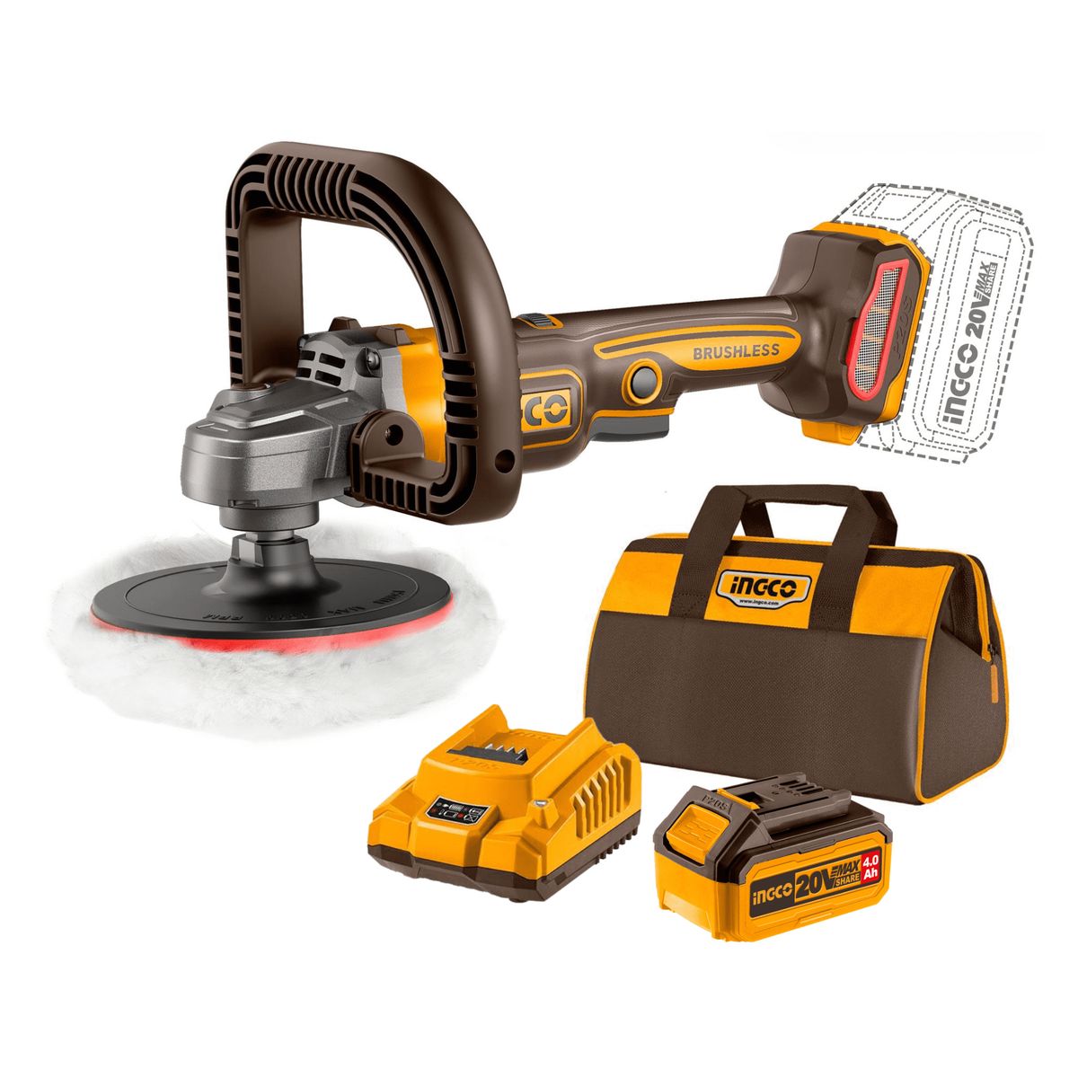 INGCO - Pulidora inalambrica 20v + bateria 4ah y cargador Ingco
