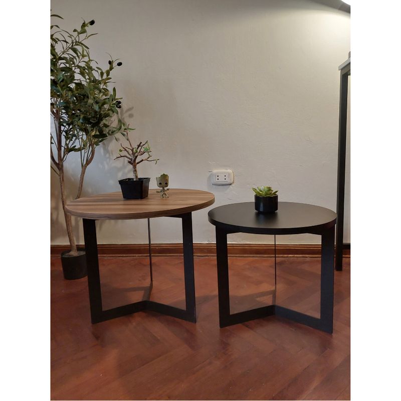 GENERICO - Mesas de centro estilo nido circular industrial nogal y negro