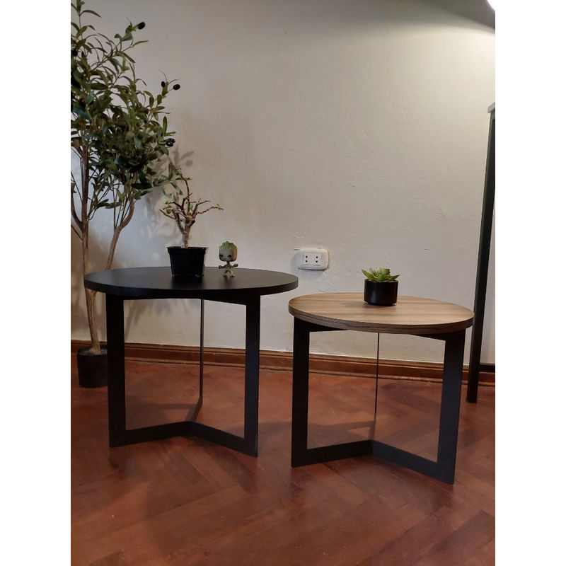 GENERICO - Mesas de centro estilo nido circular industrial negro y nogal
