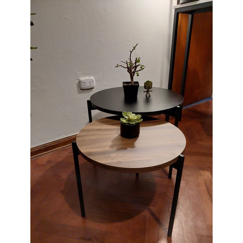 GENERICO - Mesas de centro estilo nido circular industrial negro y nogal