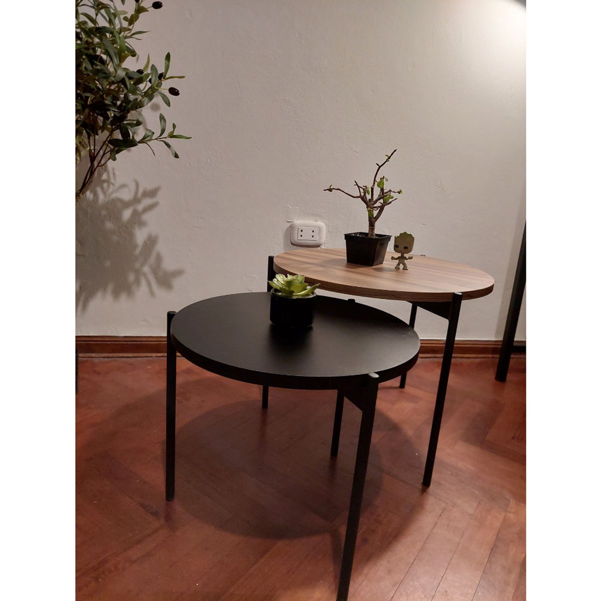 GENERICO - Mesas de centro estilo nido circular industrial nogal y negro