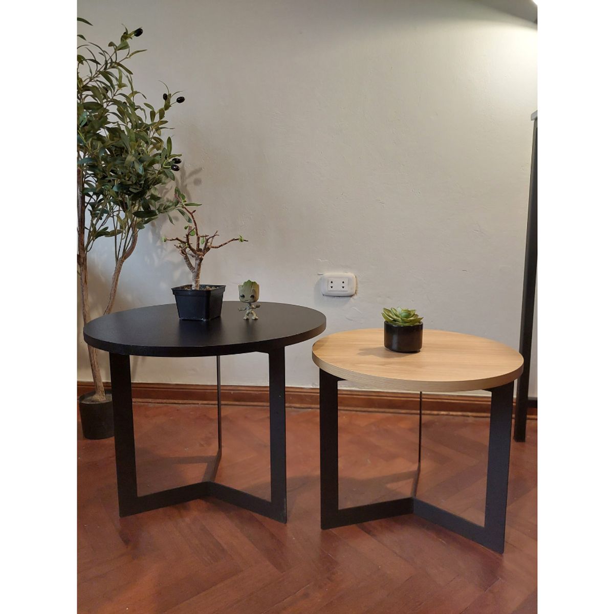 GENERICO - Mesas de centro estilo nido circular industrial negro y panela