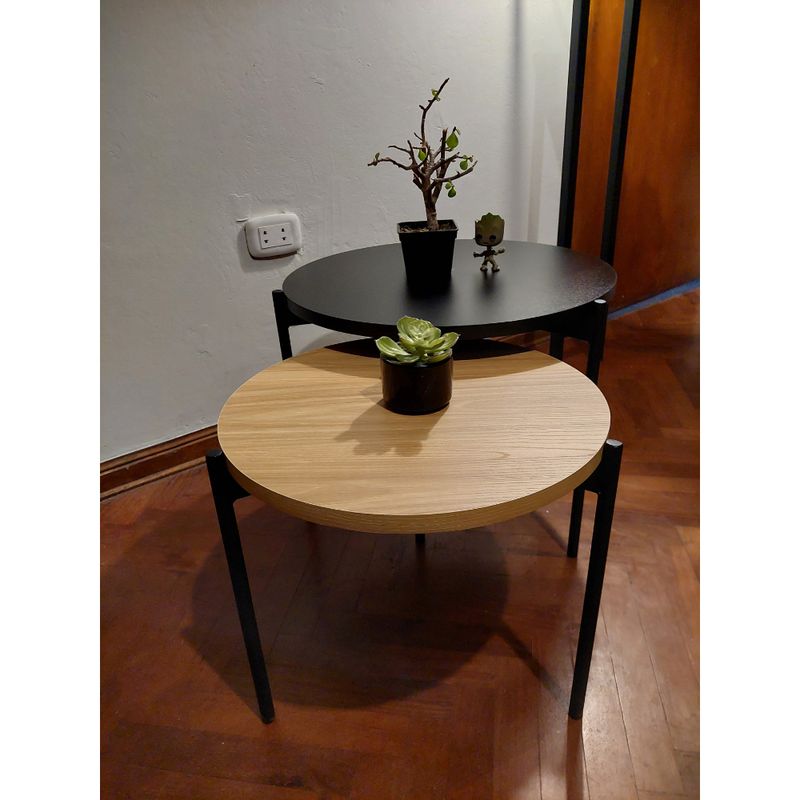 GENERICO - Mesas de centro estilo nido circular industrial negro y panela