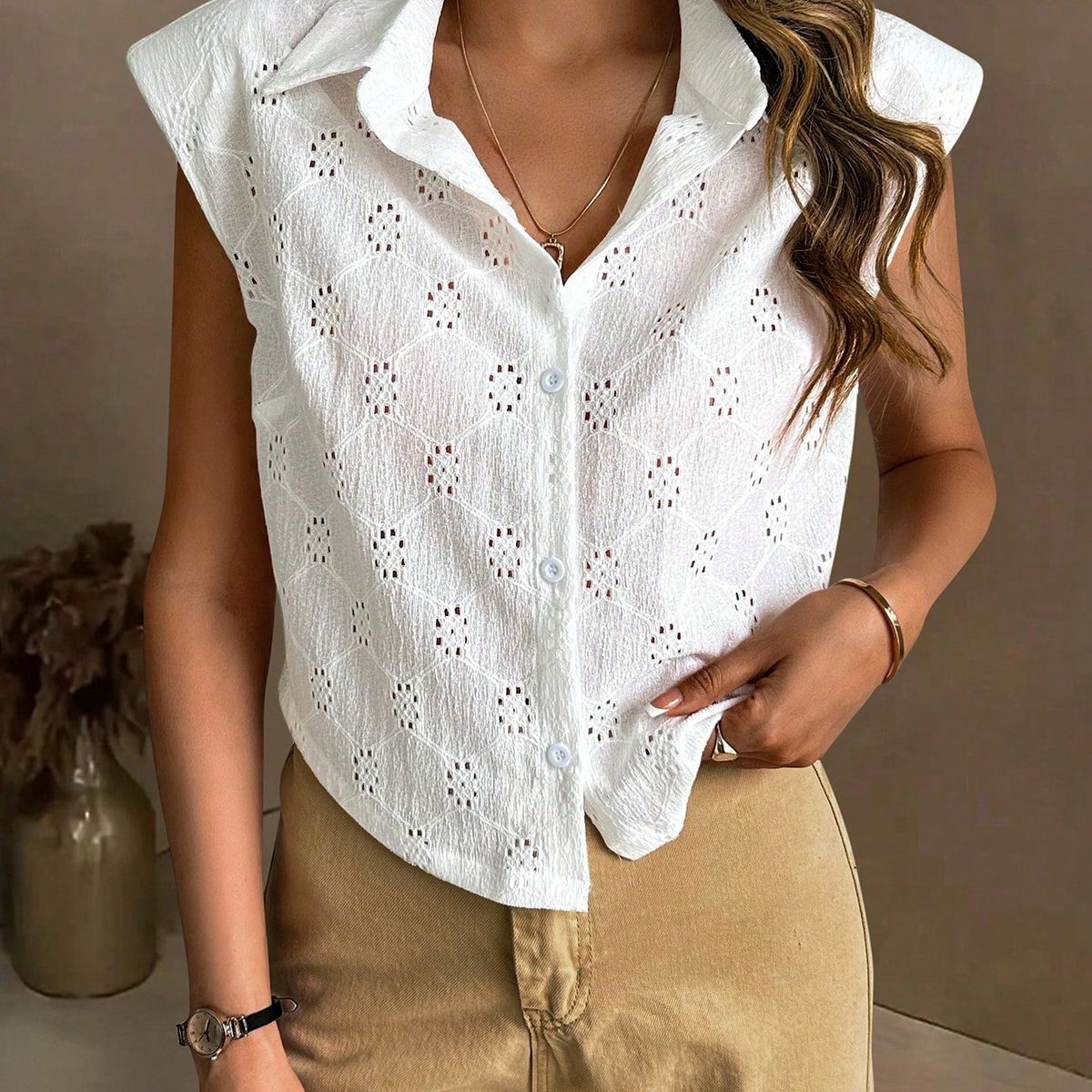 KAST PE - Blusa de Verano mujer Elvira Blanco con hombreras - Talla M