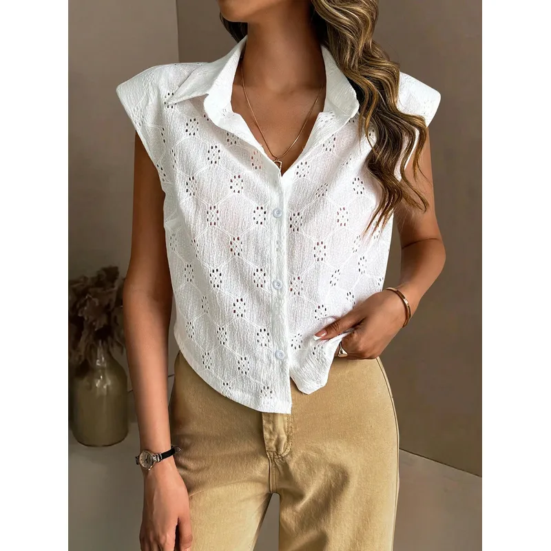 KAST PE - Blusa de Verano mujer Elvira Blanco con hombreras - Talla M