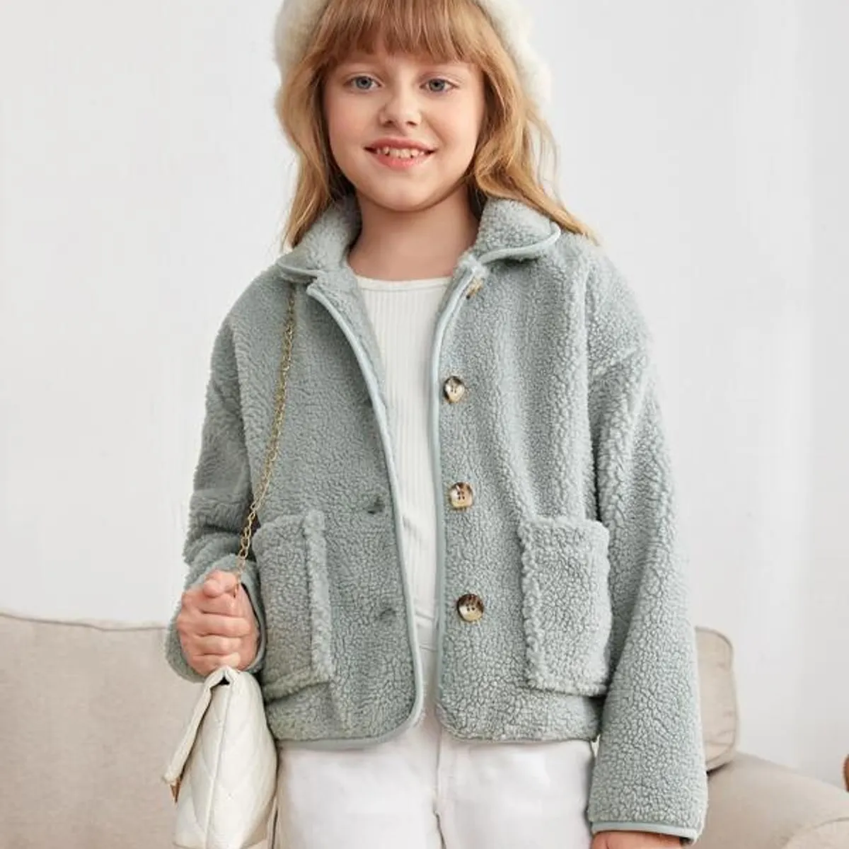 TAIS PRINCESS - Tais Princess Casaca teddy verde menta con botón