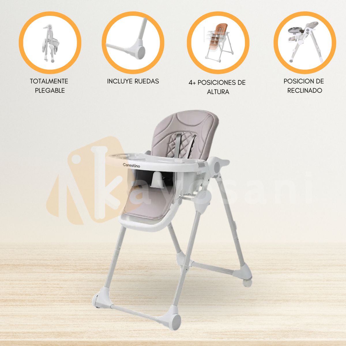 CARESTINO - Silla de Comer Regulable «PETRA» Ligth Gray