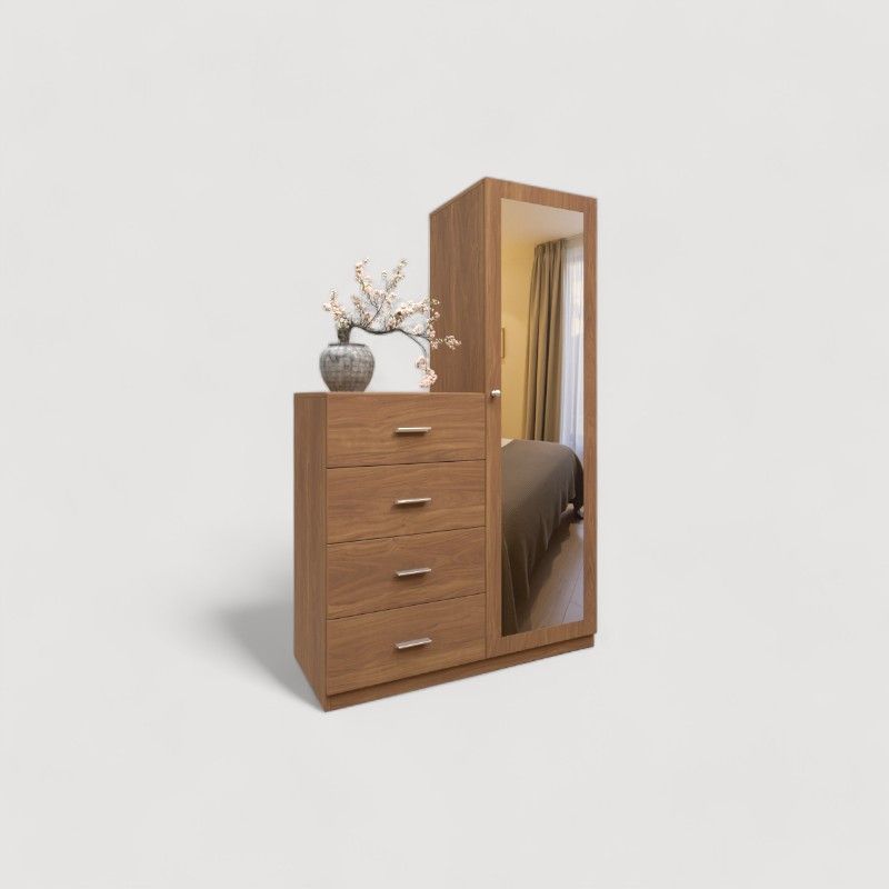 MUEBLES MACRUMO - Ropero de 4 cajones + espejo 110cm - Color Pignetto