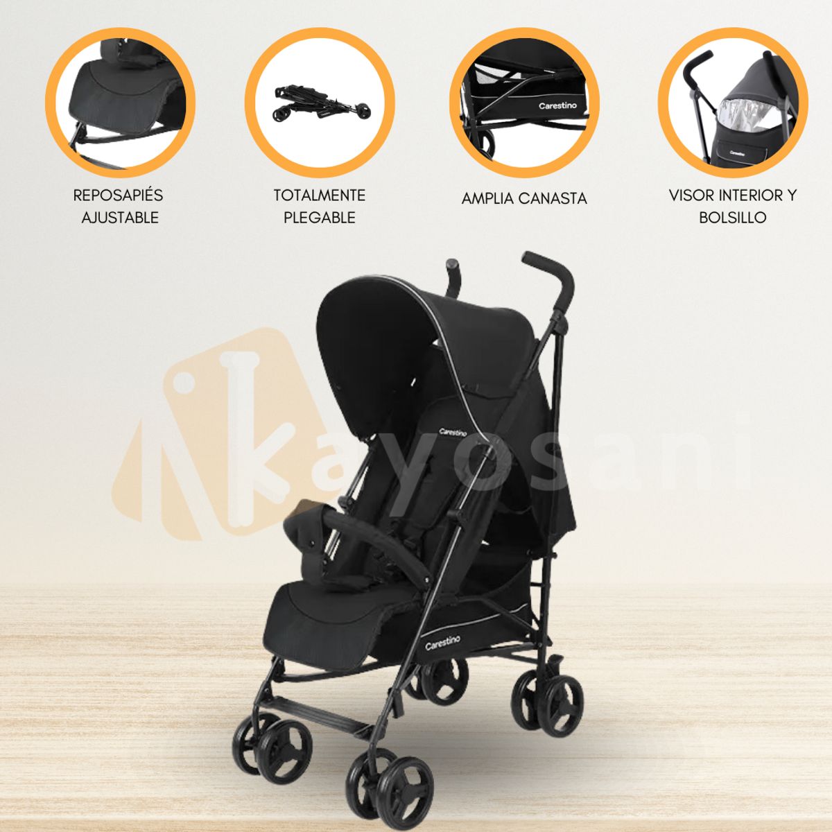 CARESTINO - Coche Baston Plegable «CAPRI» Black