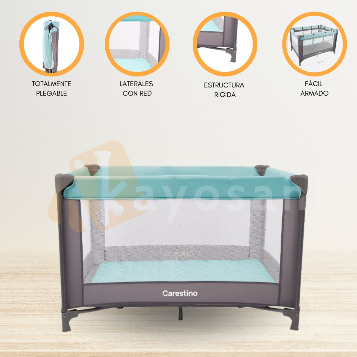 CARESTINO - Cuna Corral Plegable «NIZA» Aguamarina