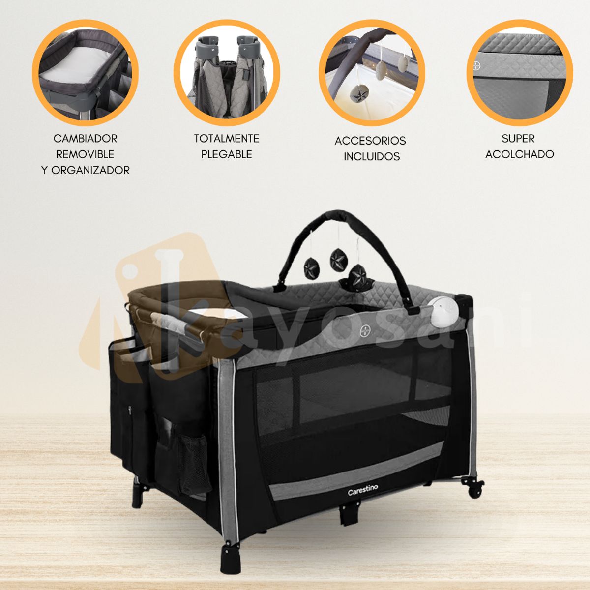 CARESTINO - Cuna Corral Plegable «GENOVA» Black