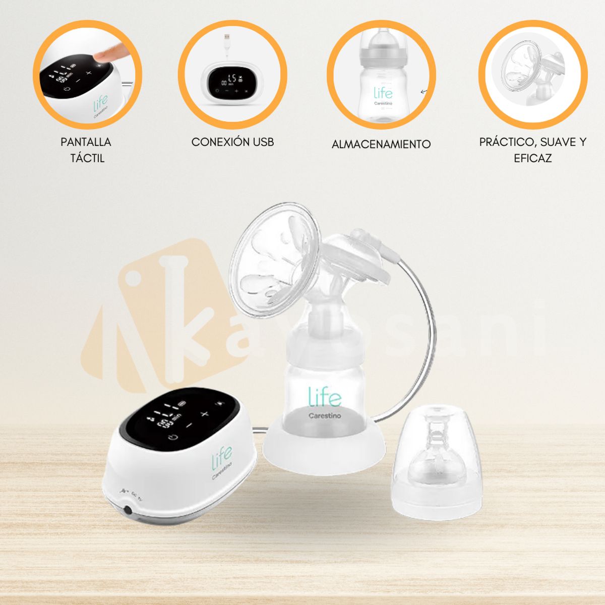 CARESTINO - Extractor Eléctrico con mamadera «LATTE» Gris