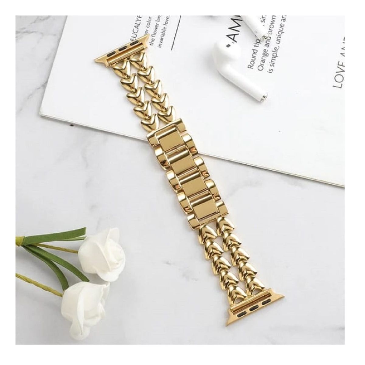 GENERICO - Pulsera para Apple Watch de metal Dorado doble corazon 42-44-45-49mm