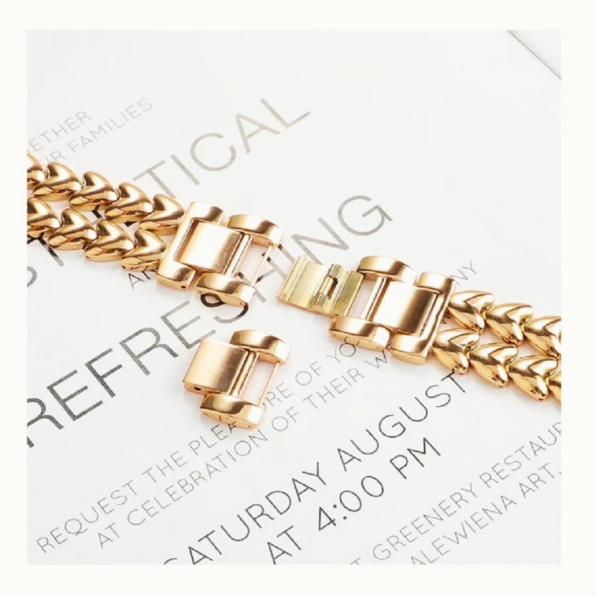 GENERICO - Pulsera para Apple Watch de metal Dorado doble corazon 42-44-45-49mm