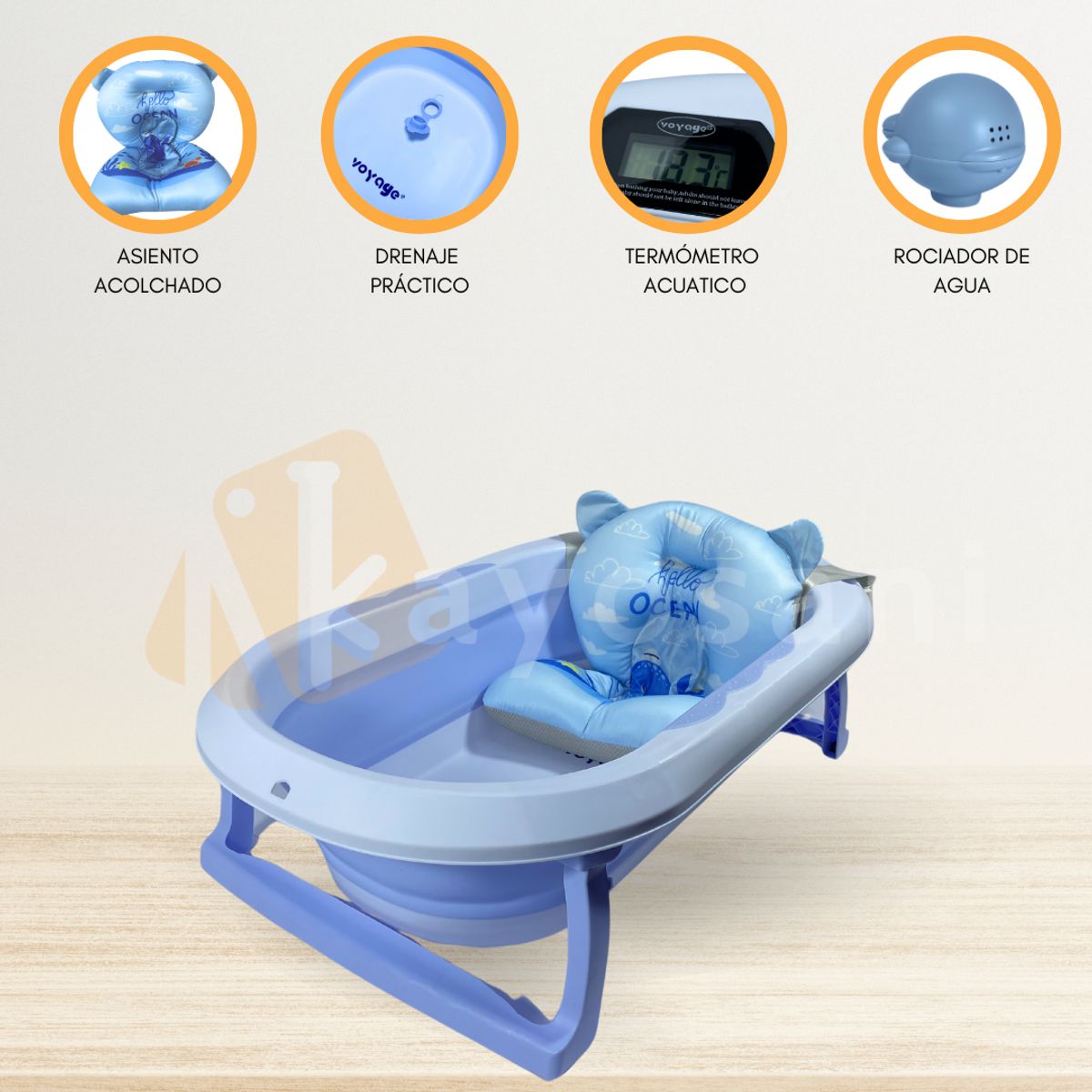 VOYAGE - Bañera Plegable con Termómetro «AQUATIC» Blue