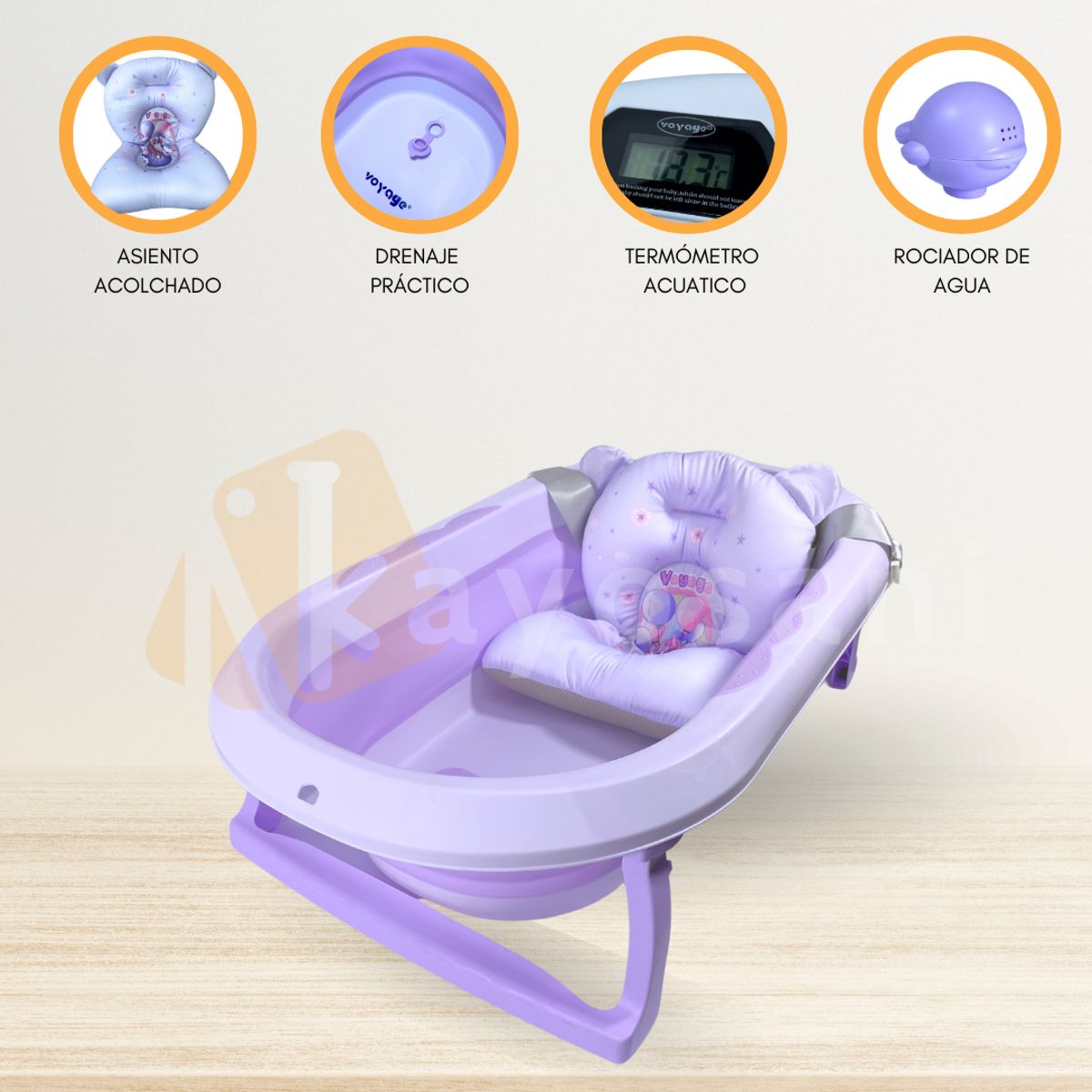 VOYAGE - Bañera Plegable con Termómetro «AQUATIC» Purple