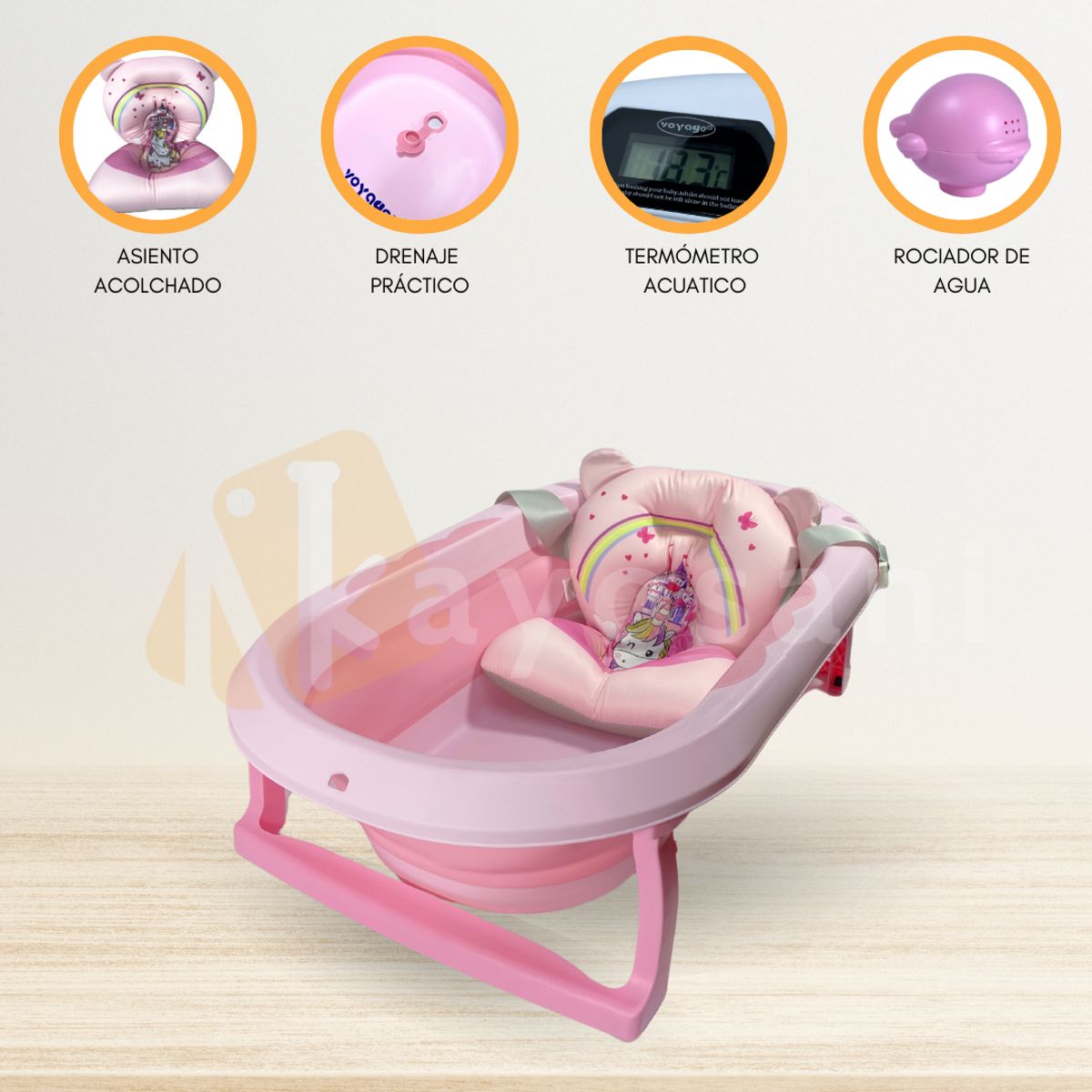 VOYAGE - Bañera Plegable con Termómetro «AQUATIC» Pink