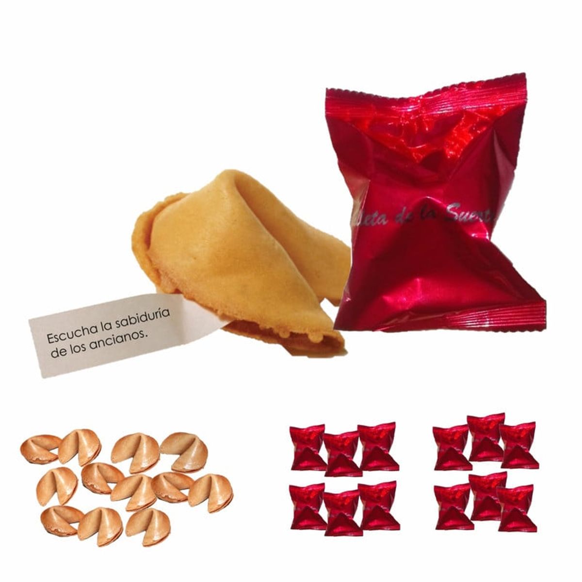GENERICO - Galleta De La Suerte 12u Obleas Frases Fortuna Rojo