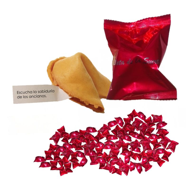 GENERICO - Galleta De La Suerte 100u Obleas Frases Fortuna Rojo