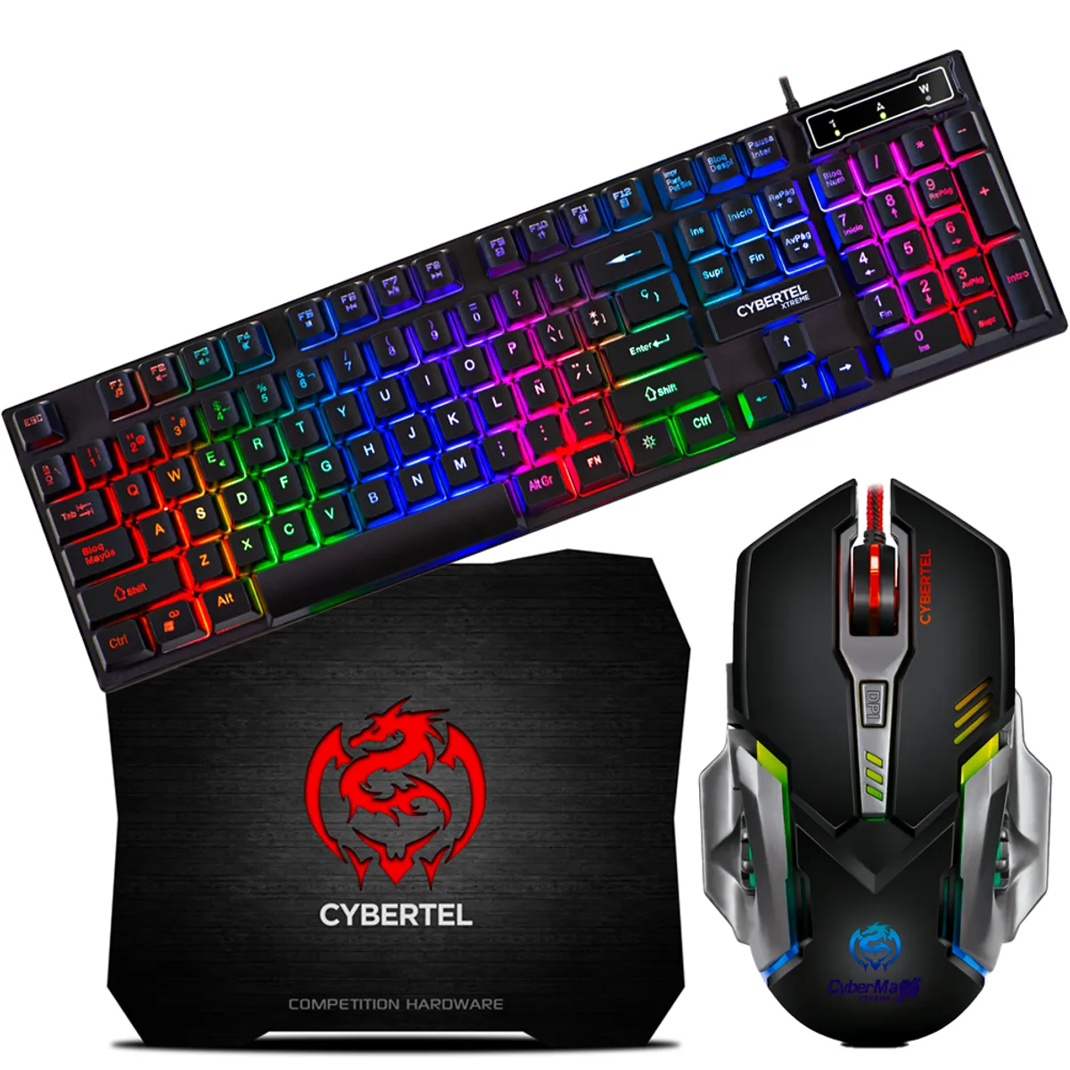 CYBERTEL - Kit Gamer 3 en 1 Anti Electromagnetismo Teclado + Mouse + Padmouse