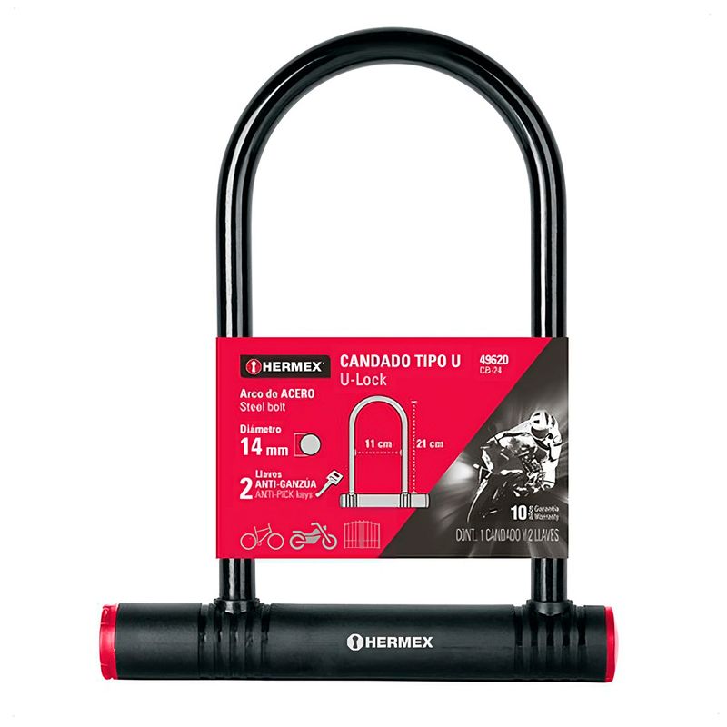 HERMEX - Candado Tipo U Hermex Acero Bicicleta Moto Scooter Portones