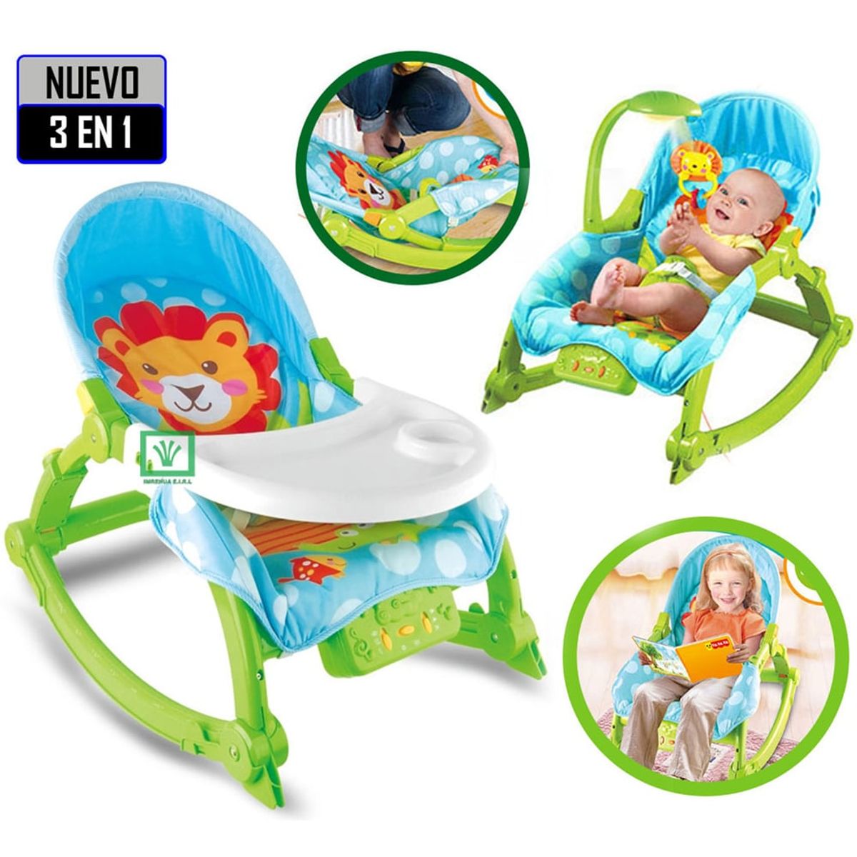 IDEAL - Silla de Comer Mecedora Vibrador Lámpara Musical Verde