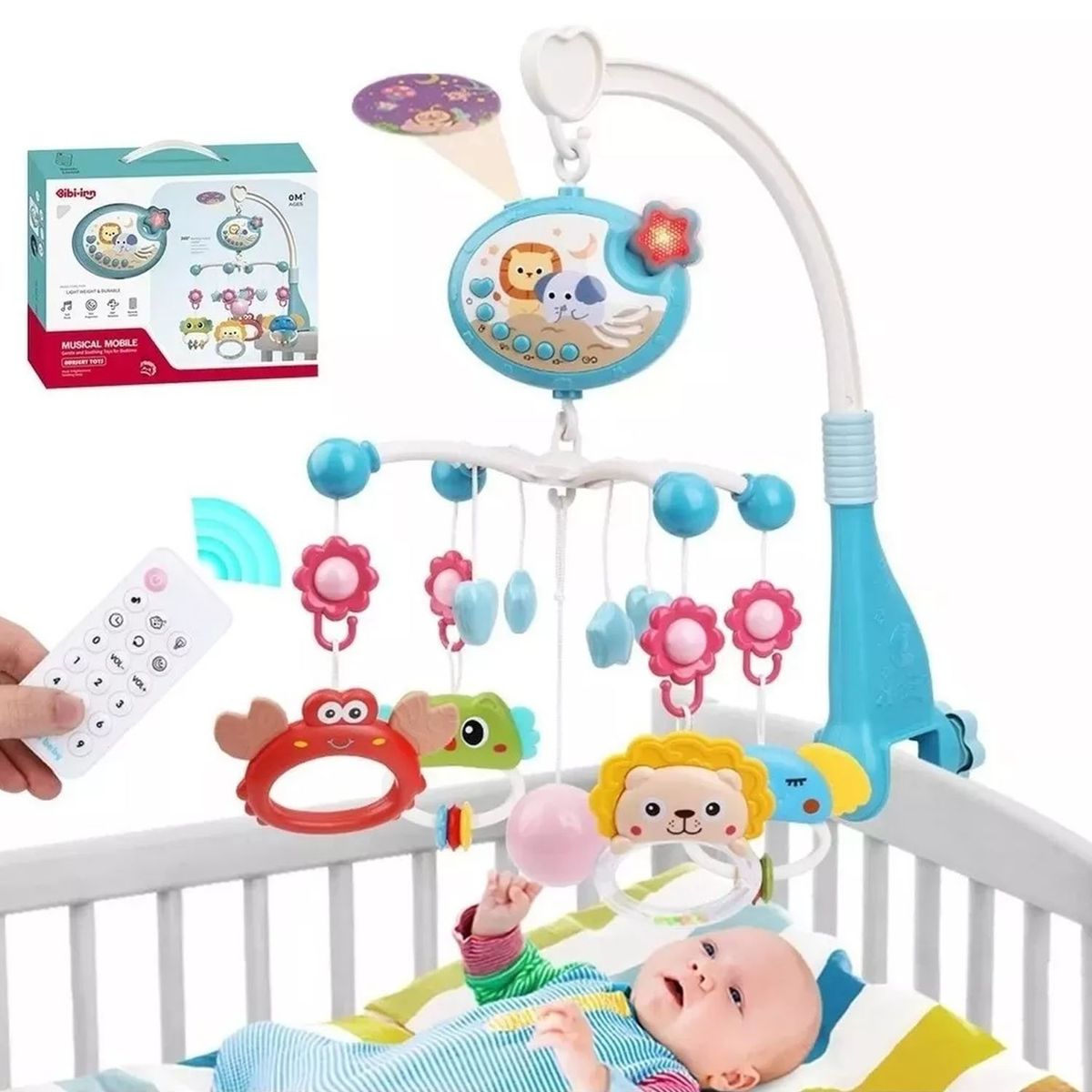 GENERICO - Móvil Para Cuna León con Proyector y Control Remoto Celeste