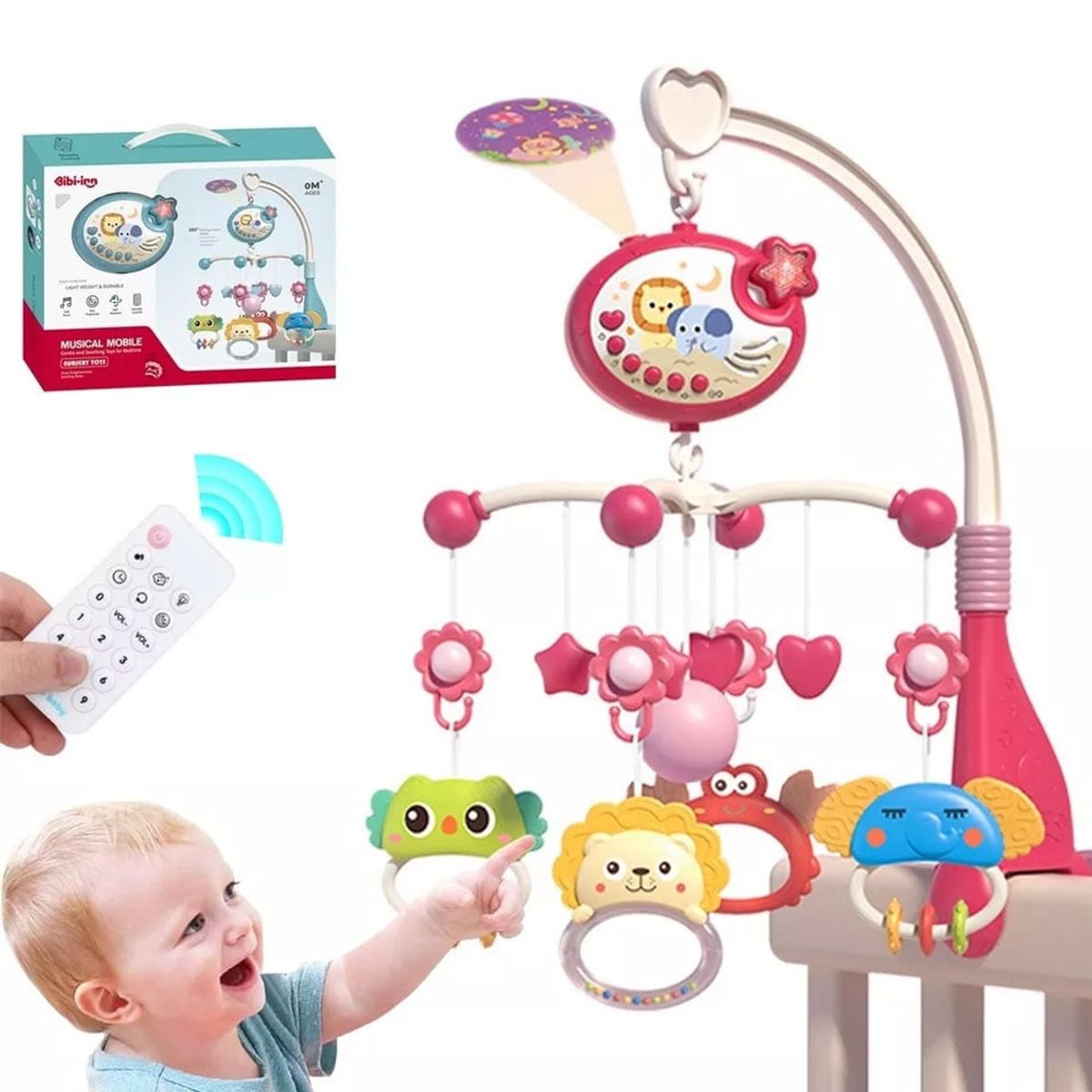 GENERICO - Móvil Para Cuna León con Proyector y Control Remoto Rojo