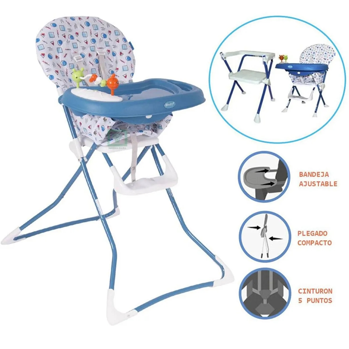 EBABY - Silla de Comer Badala 2 en 1 Plegable Azul