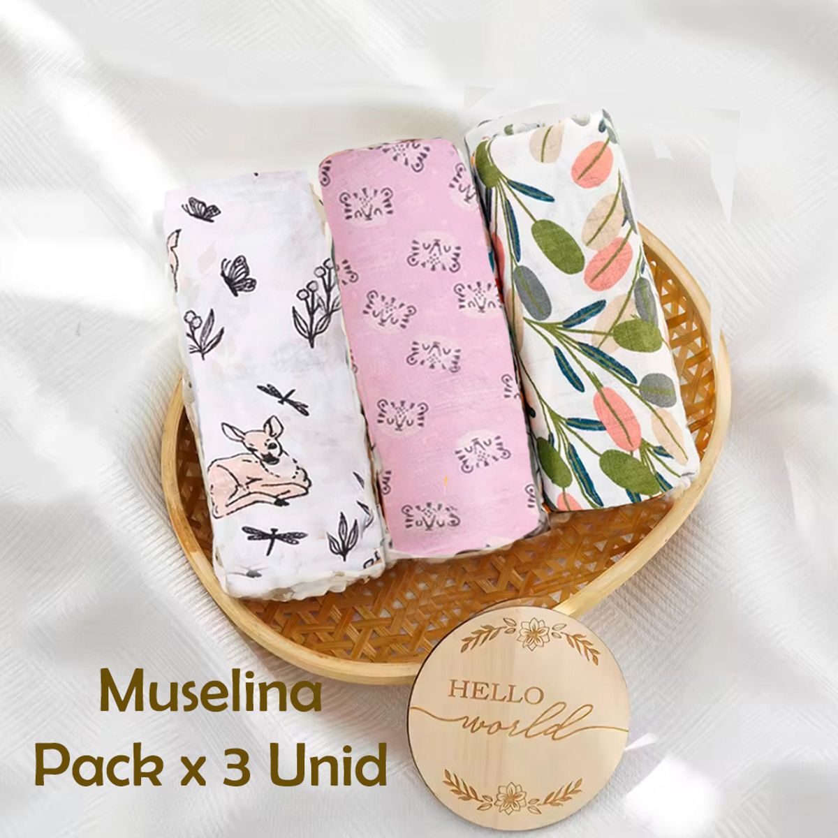 GENERICO - Manta Muselina para Bebé 100% Algodón Pack x  3 Unidades