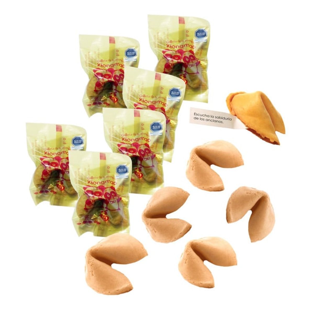 GENERICO - Galleta De La Suerte 6u Obleas Frase Fortuna Lucky Xiong Mao