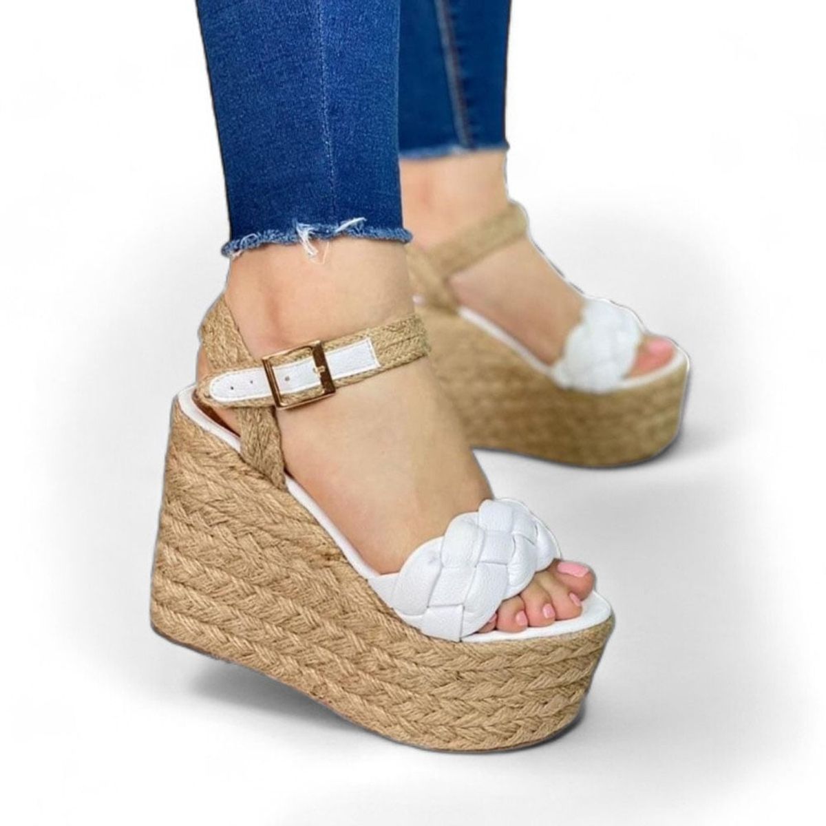 GENERICO - Sandalia Mujer Plataforma 12 Trenzas 2086L-55 Color Blanco