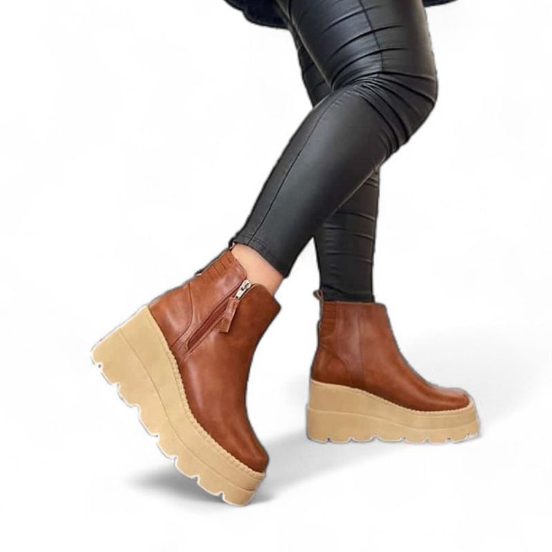 GENERICO - Botin Mujer Plataforma Cremallera 2086L-60 Color Caramelo