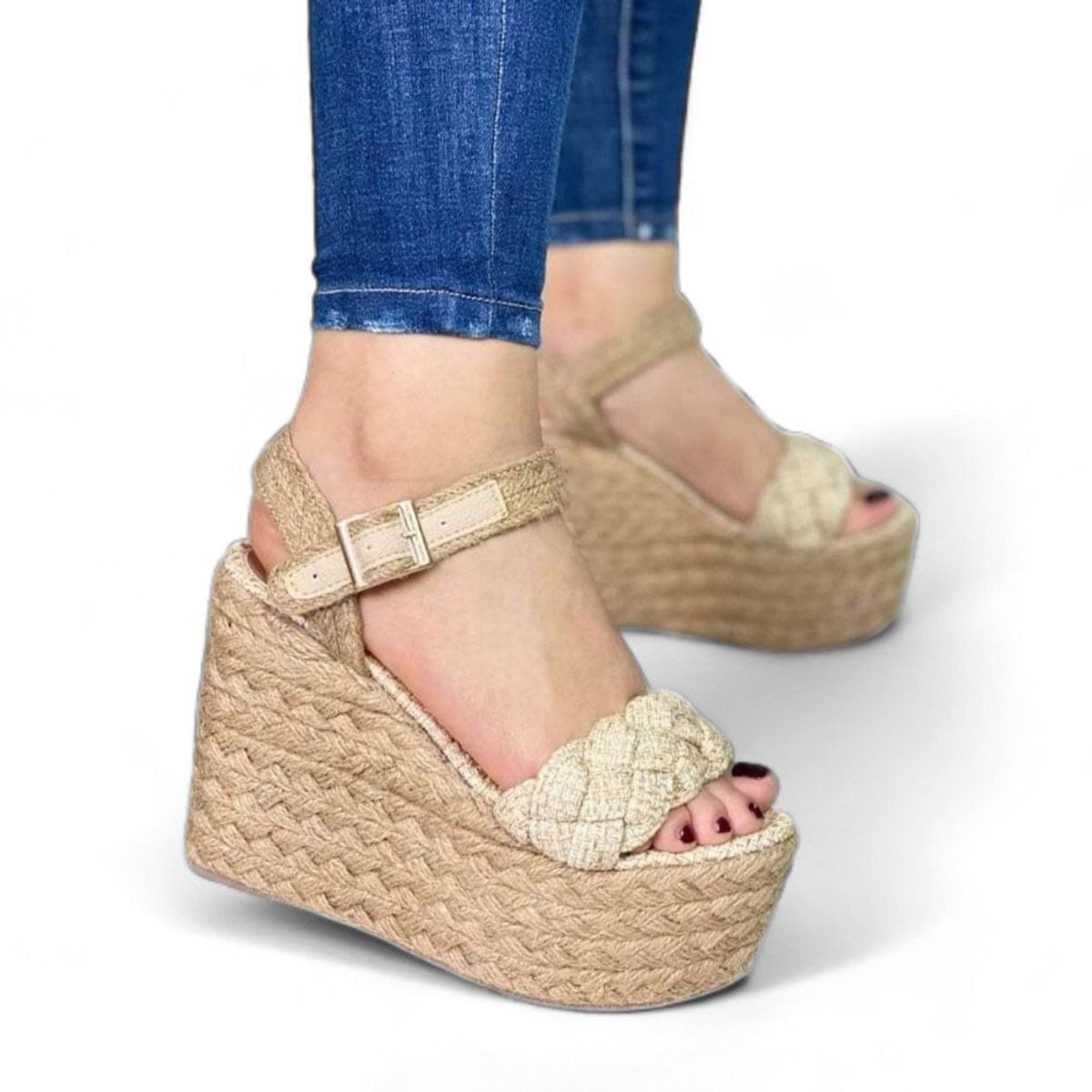 GENERICO - Sandalia Mujer Plataforma 12 Trenzas 2086L-55 Color Beige