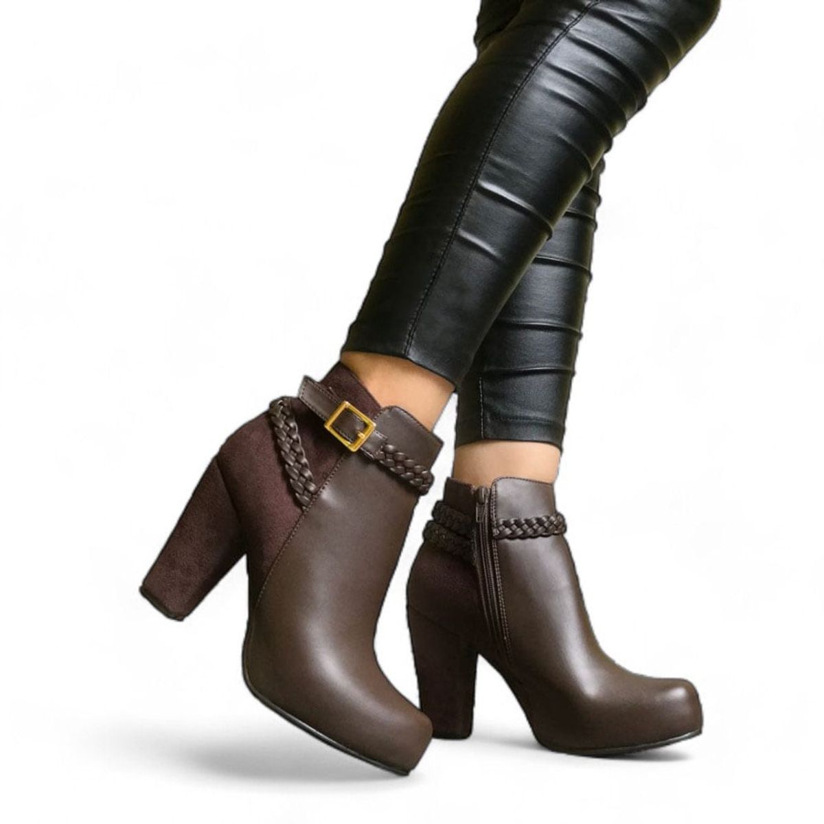 GENERICO - Taco Mujer Tira Diagonal Trenzadas 2086L-68 Color Marron