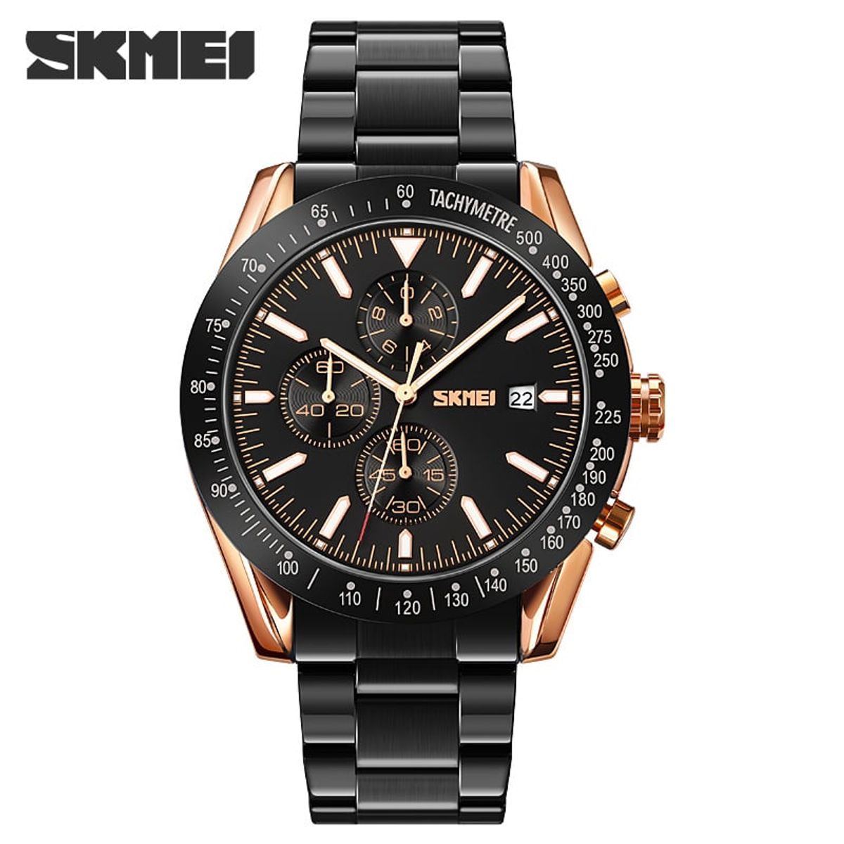SKMEI - Reloj Skmei 9253 NEGRO BORDES ORO ROSA CORREA