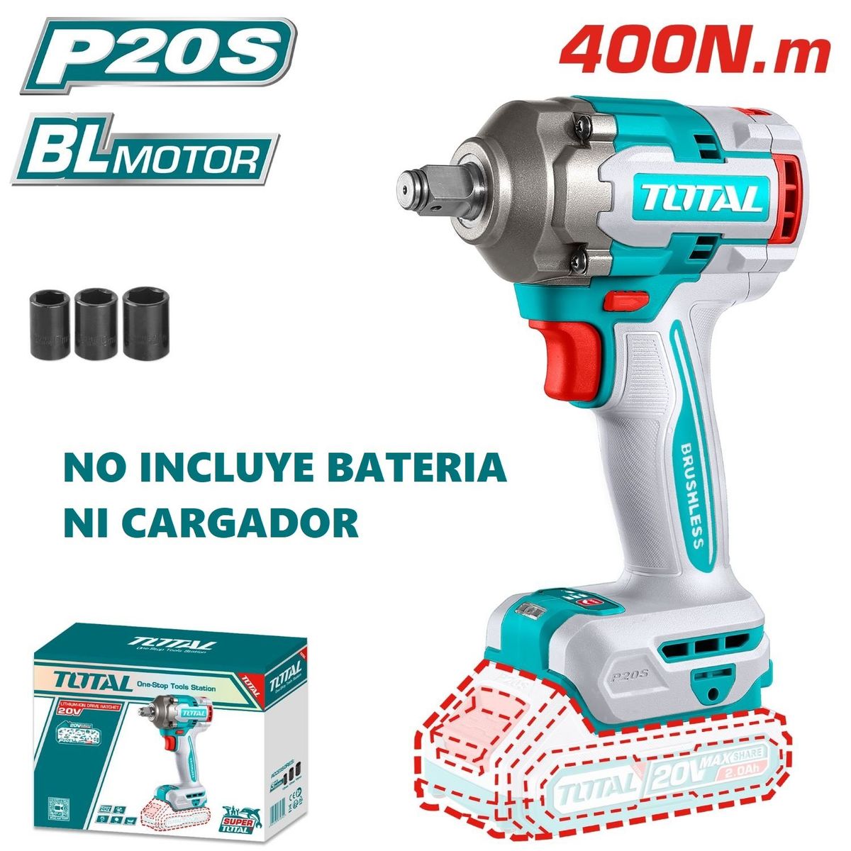 TOTAL TOOLS - LLAVE DE IMPACTO 400 NM MOTOR BL SOLO CABEZAL- TIWLI20401