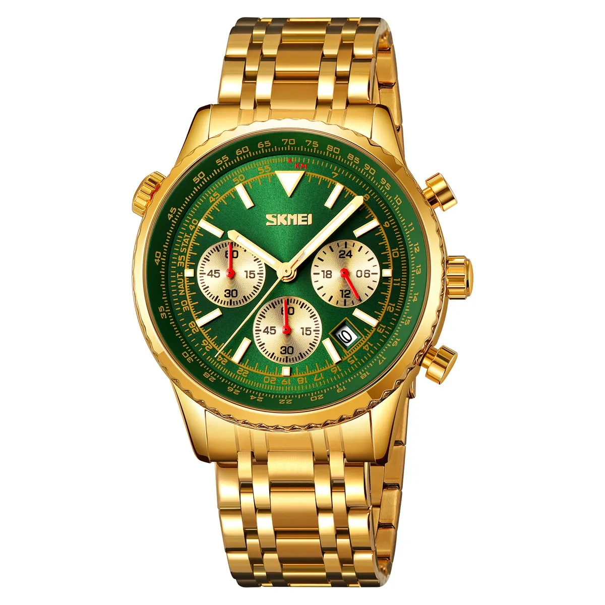 SKMEI - Reloj Skmei 9333 DORADO FONDO VERDE CORREA ACERO