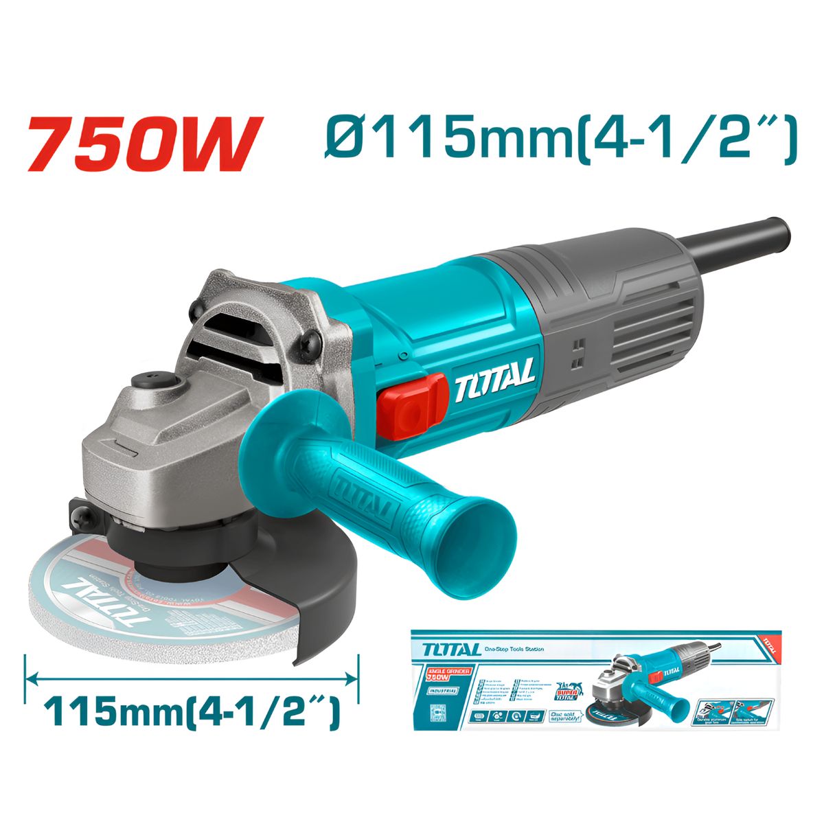 TOTAL TOOLS - AMOLADORA  ANGULAR 750w 4-1/2  ESMERIL CORTADORA TOTAL - TG10711556