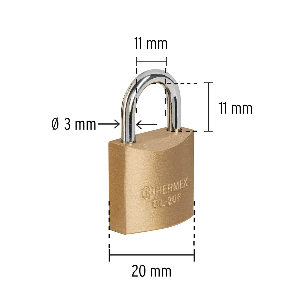 HERMEX - Candado 20mm Arco Normal Laton Solido x 2 Uni 23513 Hermex