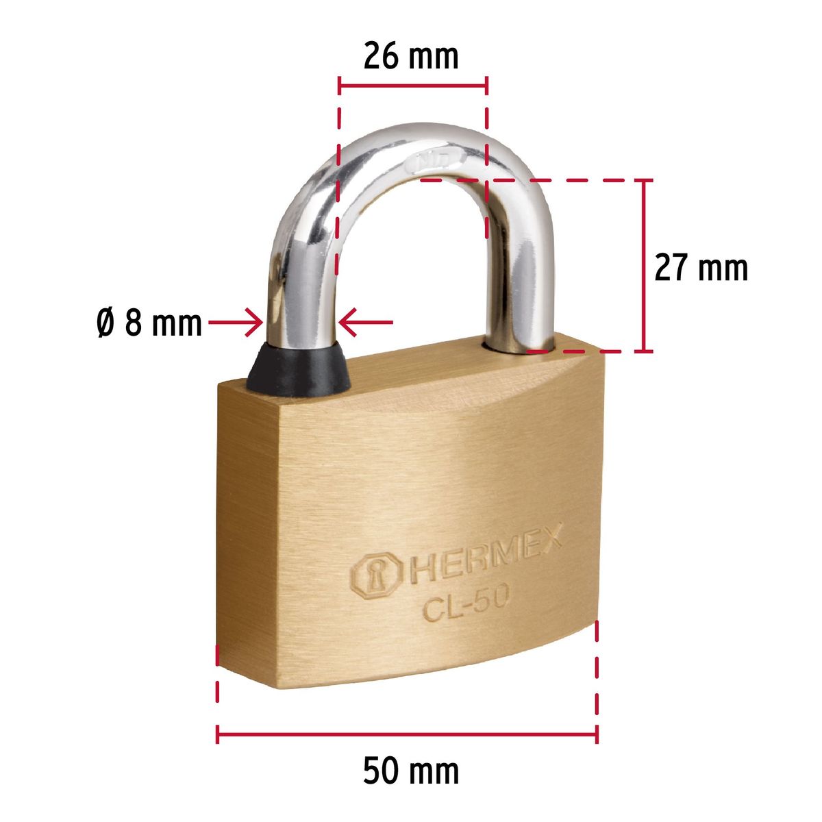 HERMEX - Candado 50mm Arco normal Laton Solido 43430 Hermex
