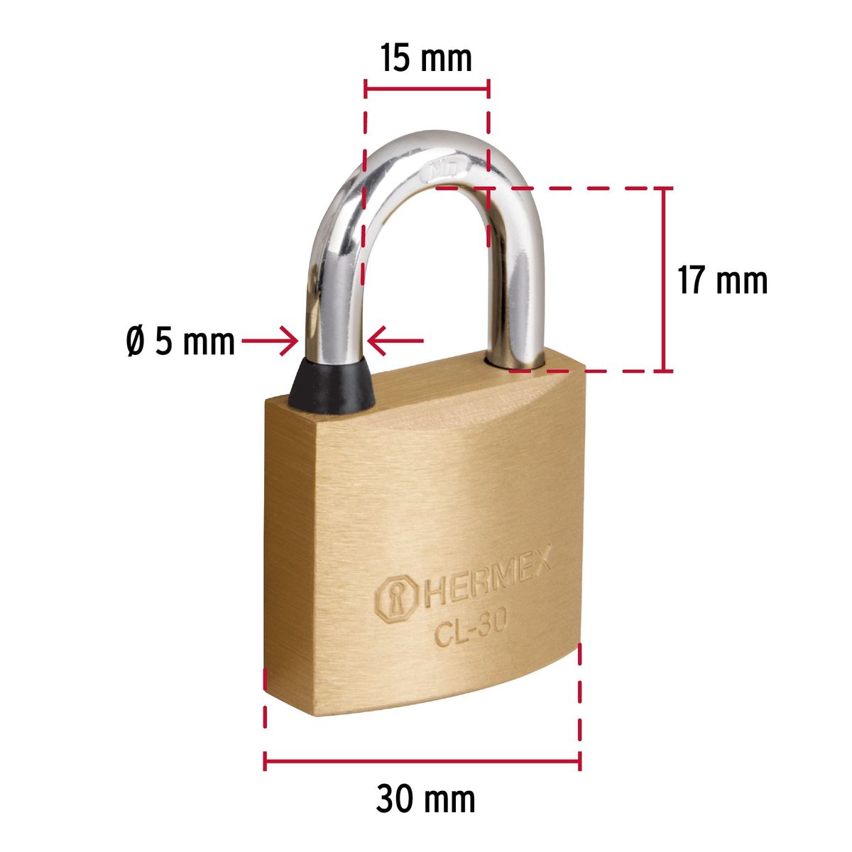 HERMEX - Candado 30mm Arco normal Laton Solido 43427 Hermex