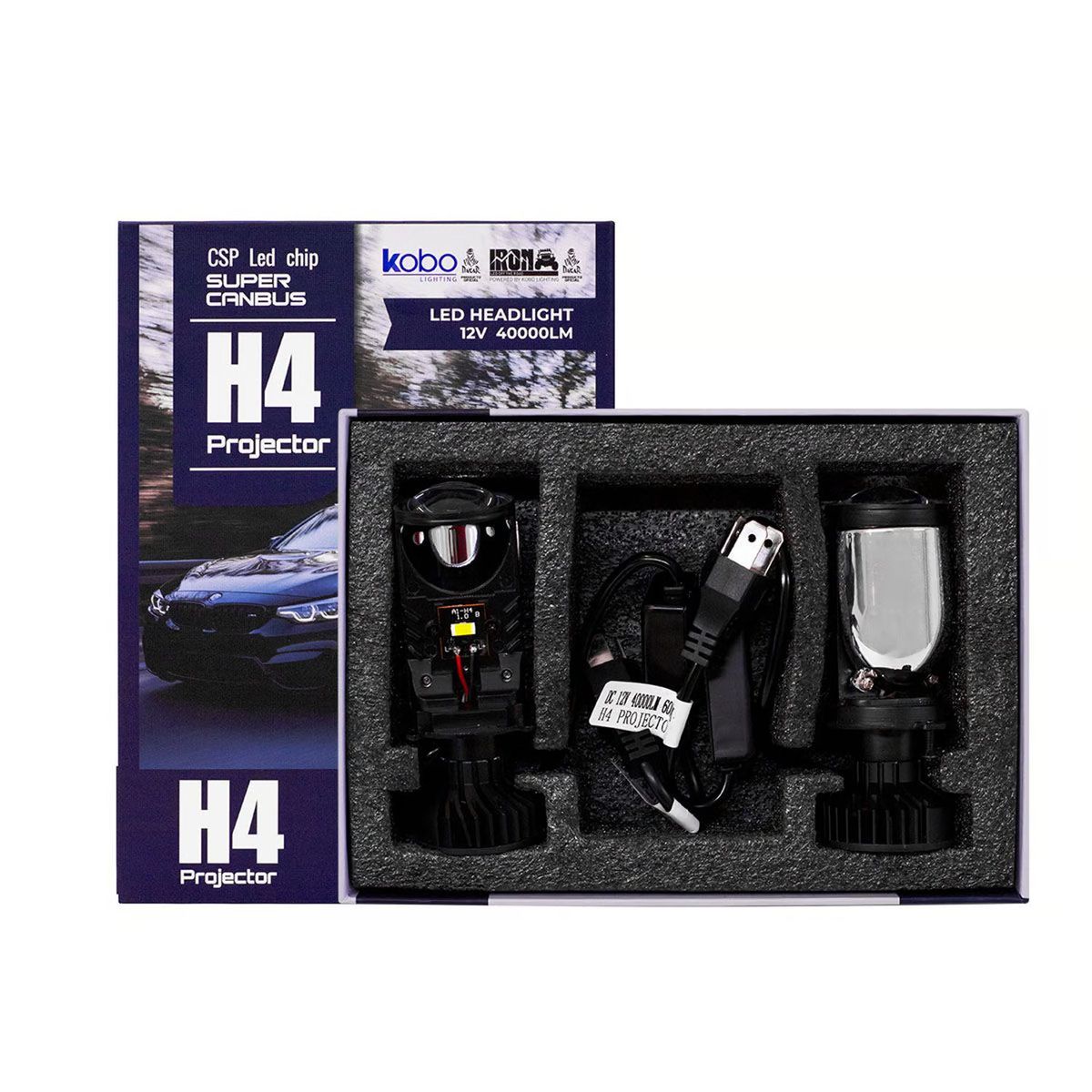 KOBO - Foco Led Iron Lupa KB1 H4 40.000 Lúmenes Proyector Premium