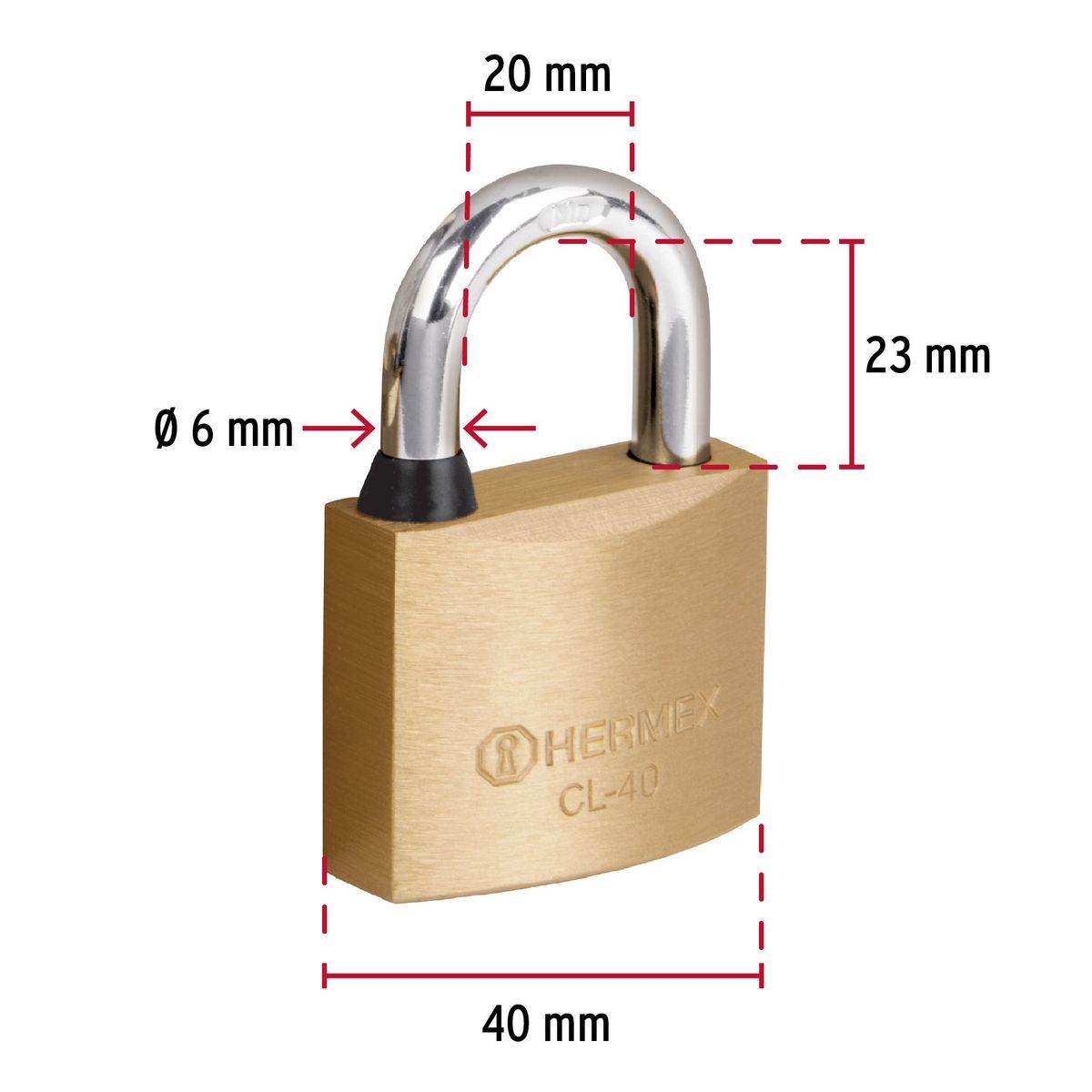 HERMEX - Candado 40mm Arco normal Laton Solido 43428 Hermex